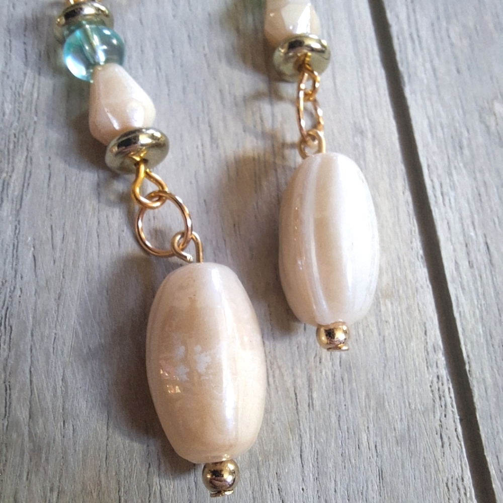 Gold Plated Dangle Earrings Coastal Beachy Soft Jewelry Gifts Boho Blue Artsy - Picture 4 of 6